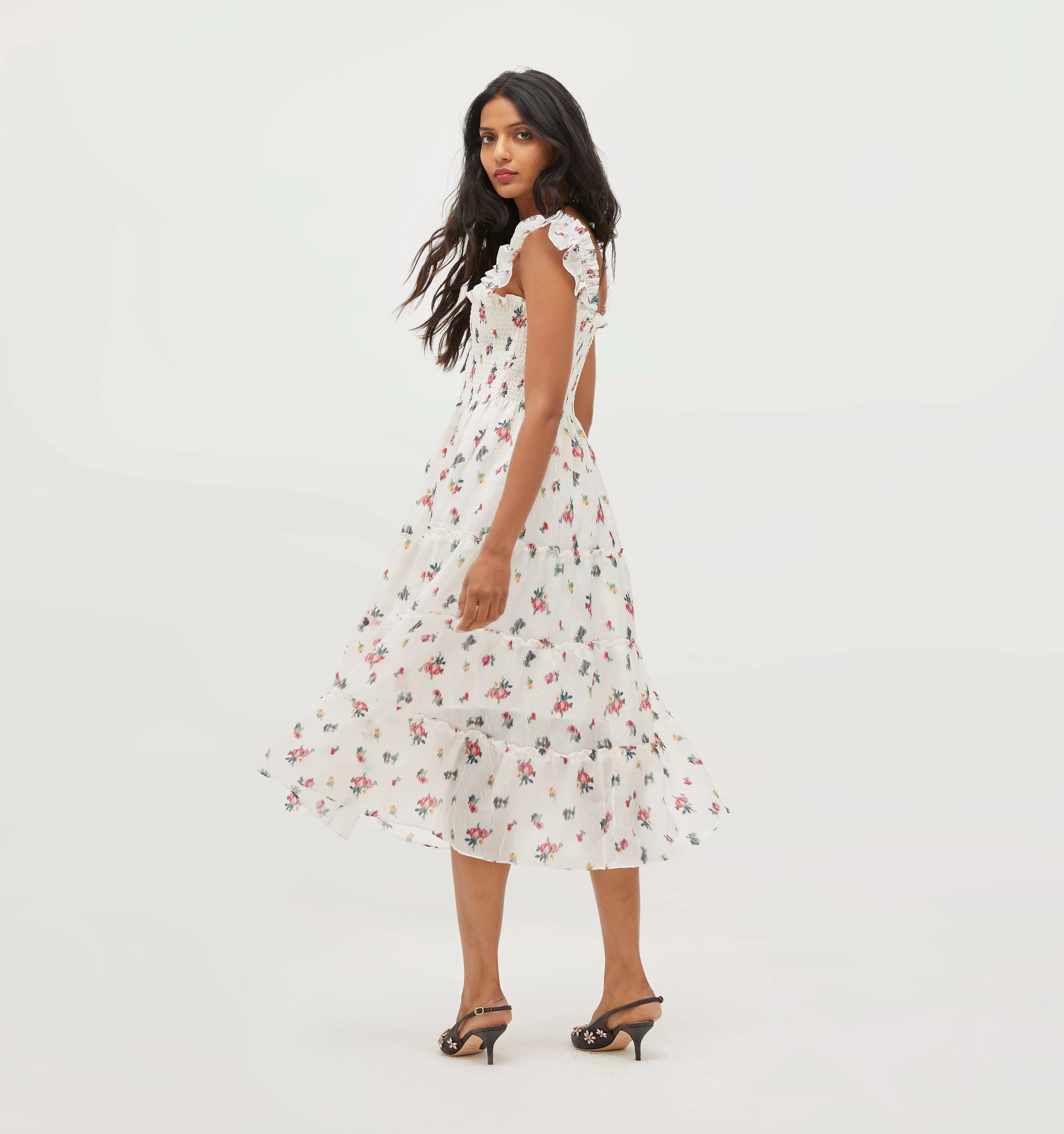 The Ellie Nap Dress - Ivory Ikat Floral Crushed Taffeta