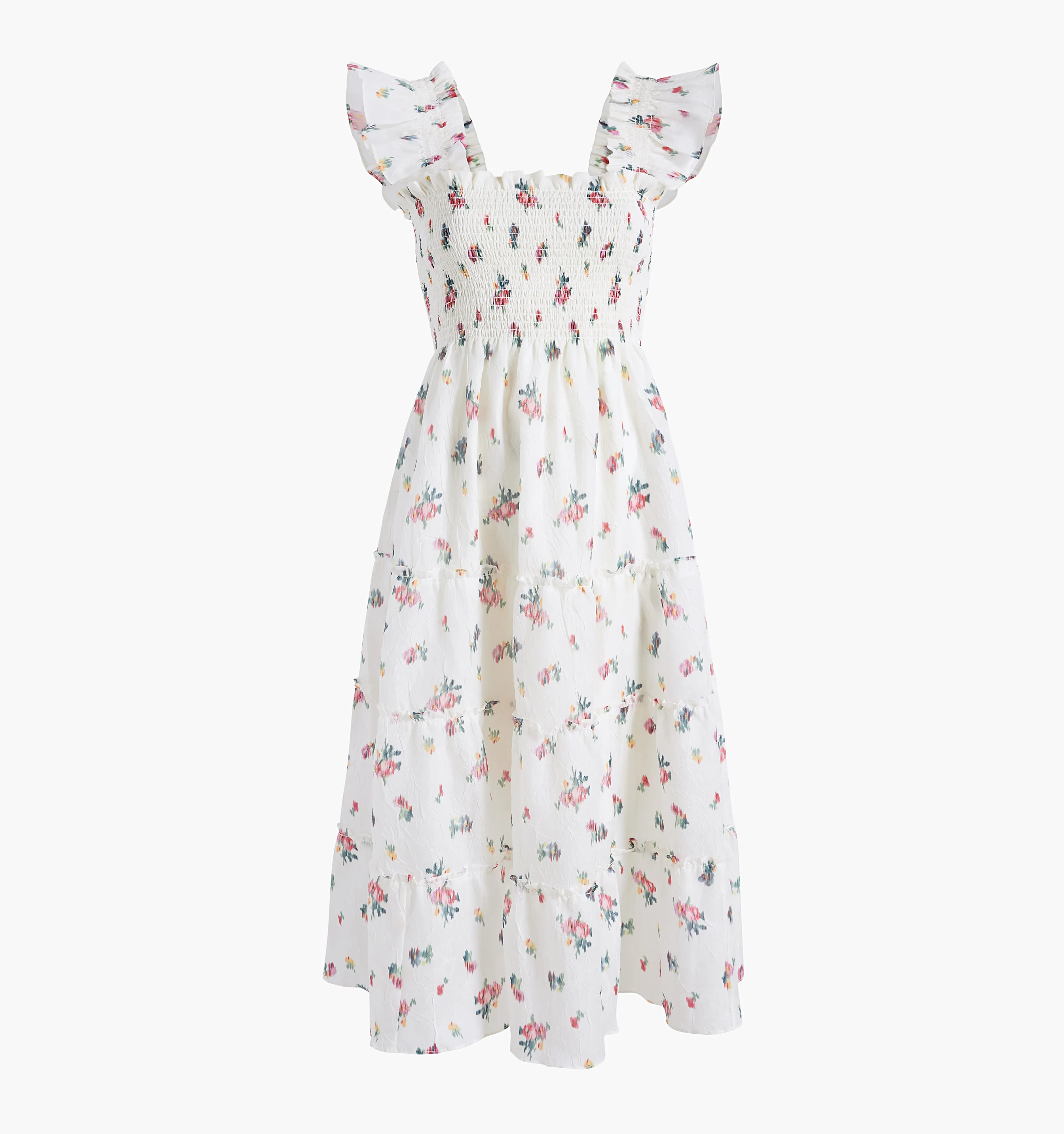 The Ellie Nap Dress - Ivory Ikat Floral Crushed Taffeta