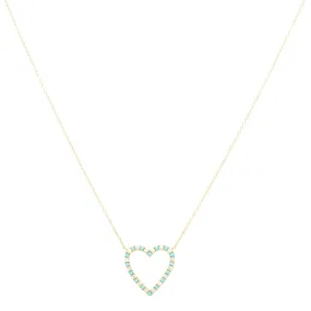 Turquoise Diamond Open Heart Necklace