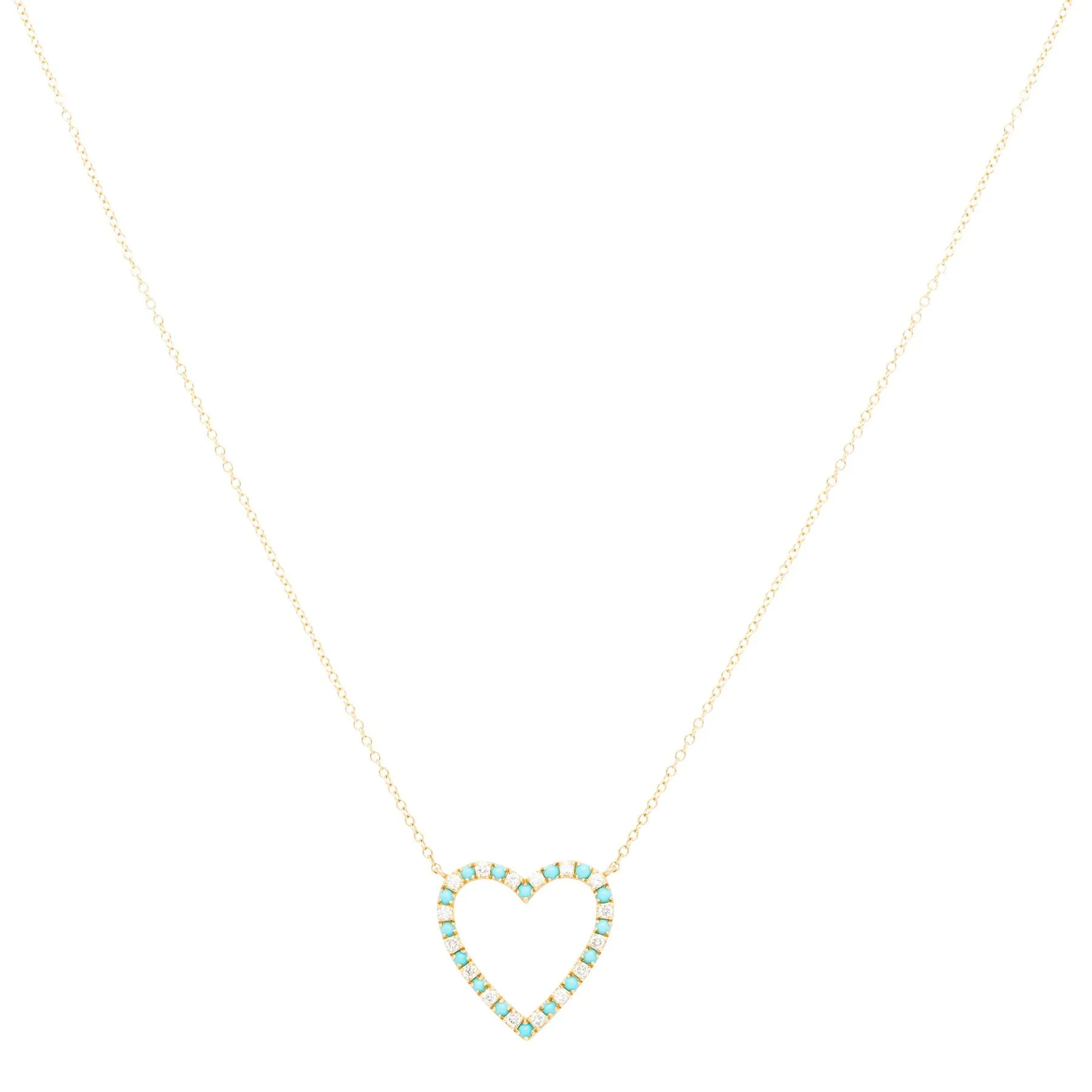 Turquoise Diamond Open Heart Necklace