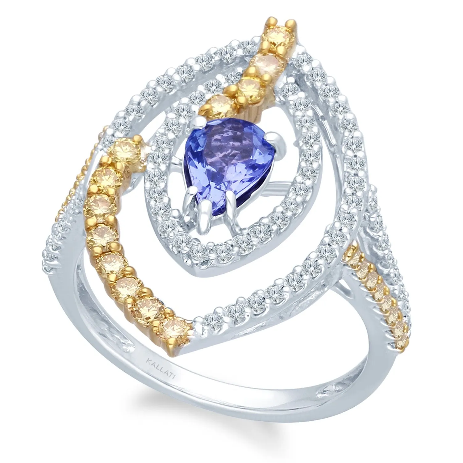 White Gold Tanzanite with Fancy & White Diamond Renaissance Ring