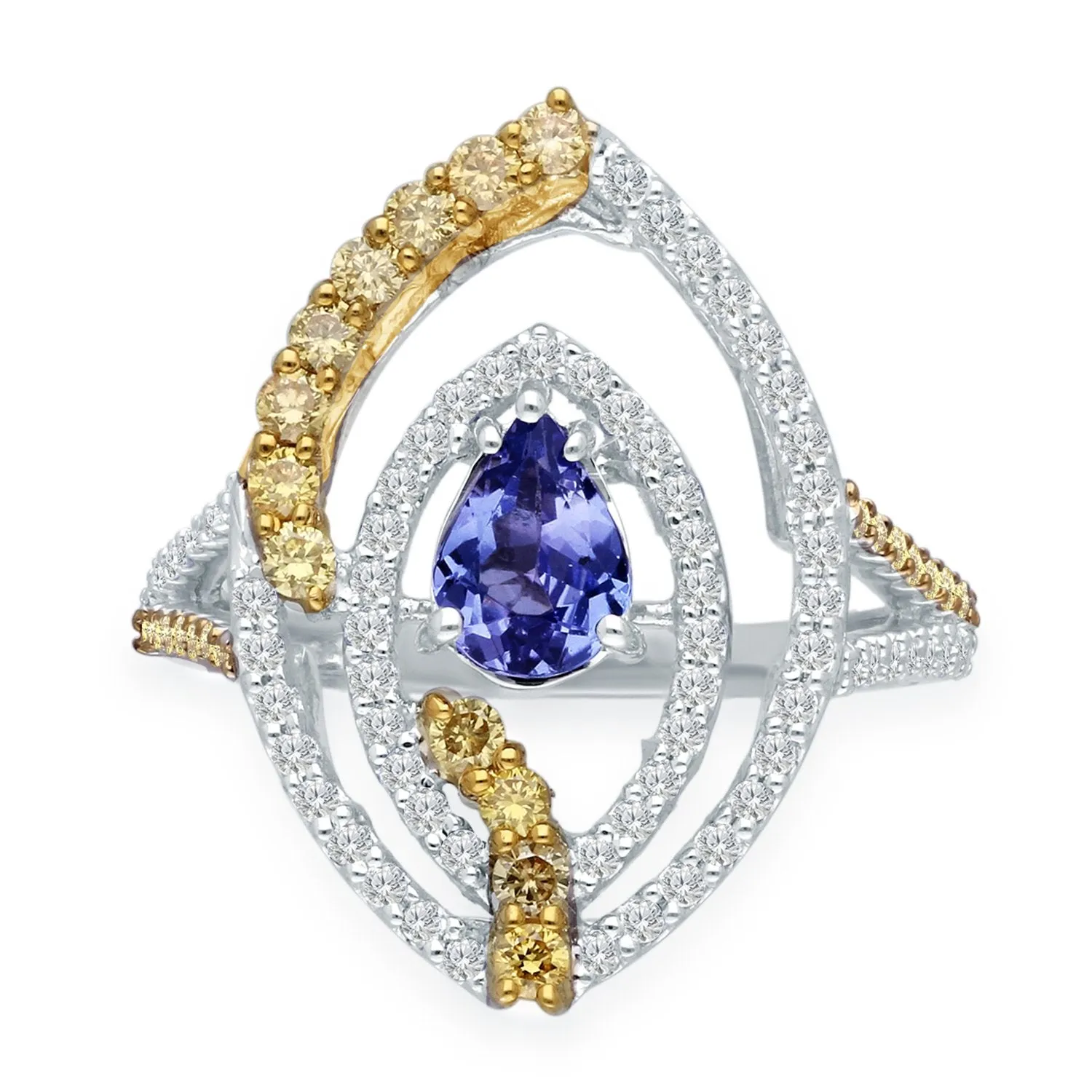 White Gold Tanzanite with Fancy & White Diamond Renaissance Ring