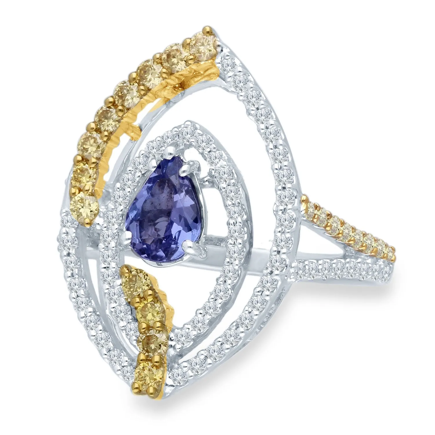 White Gold Tanzanite with Fancy & White Diamond Renaissance Ring