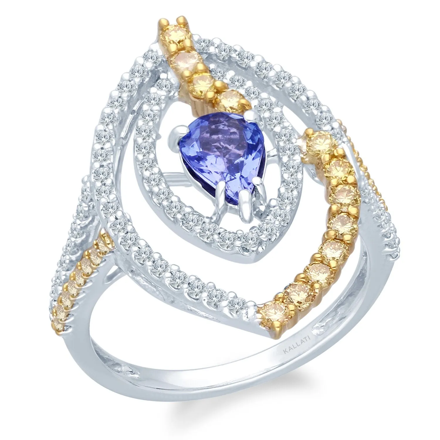 White Gold Tanzanite with Fancy & White Diamond Renaissance Ring